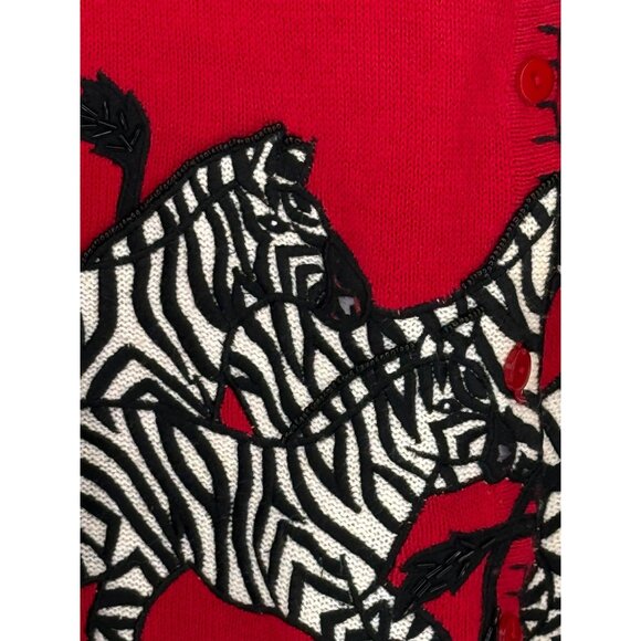 Ronnie Salloway Womens Red Knit Cardigan‎ Zebra Pattern M - Picture 3 of 8